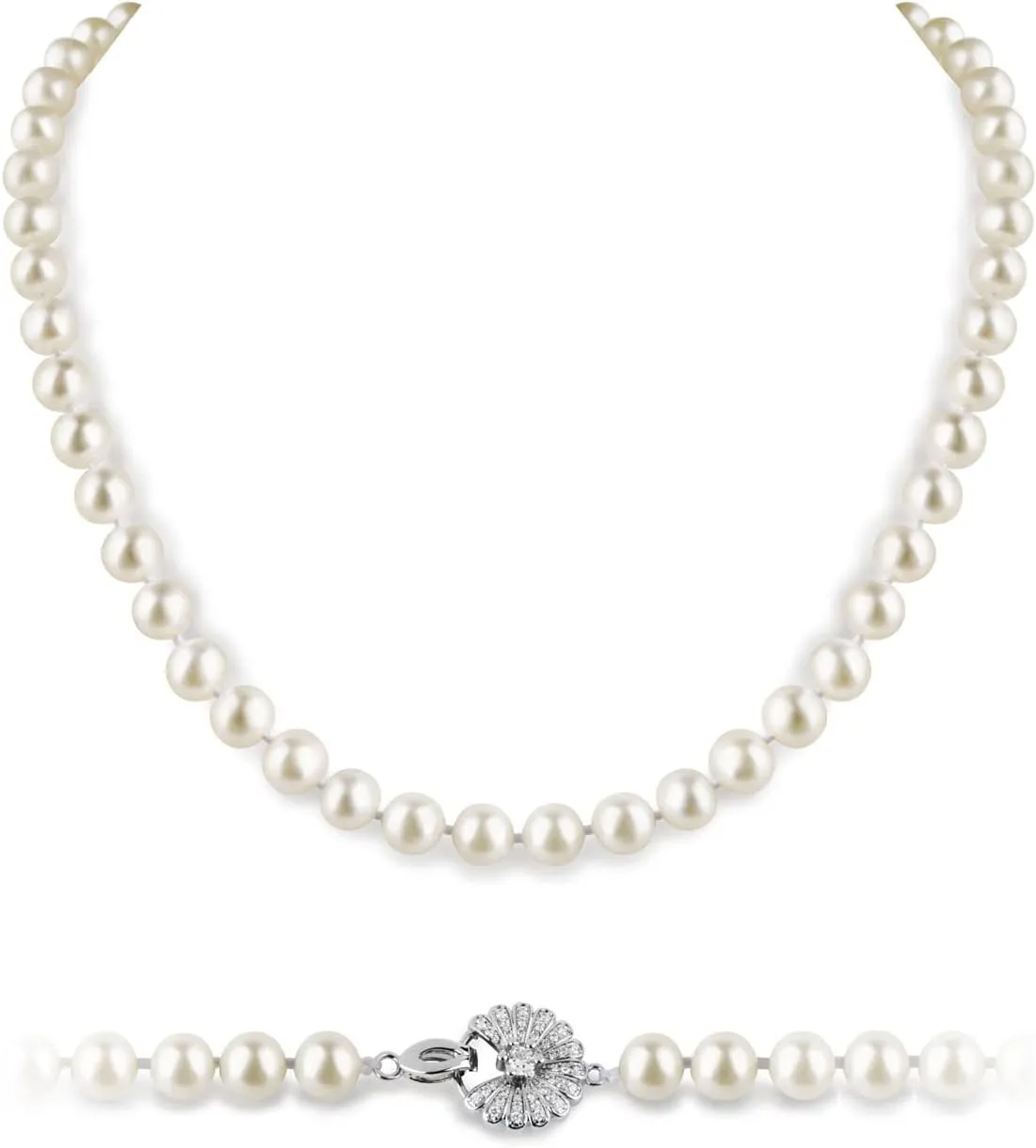 White Freshwater Genuine Cultured Real Pearl Necklace for Women:925 Sterling Silver Clasp-Real Natural Pearl in AAA Quality- Classic Wedding White Dainty Chain Jewelry for Women