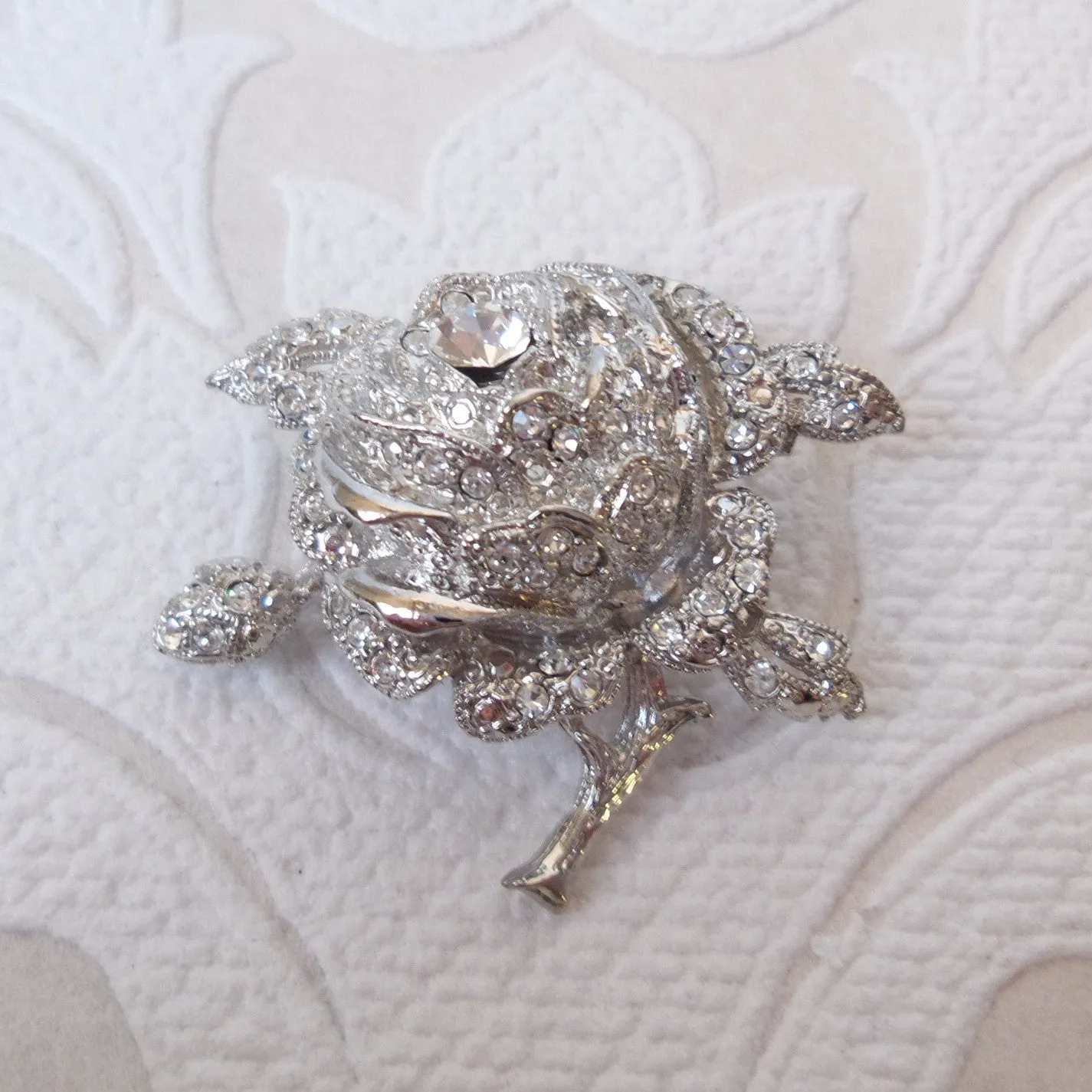 White Rose Flower Bridal Brooch Pin