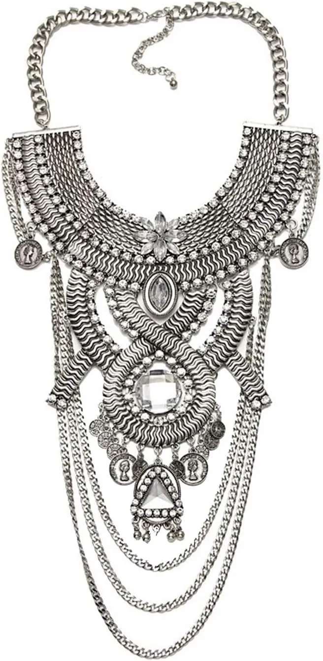 Womens Ethnic Tribal Boho Crystal Chain Pendant Necklaces Bohemian Jewelry
