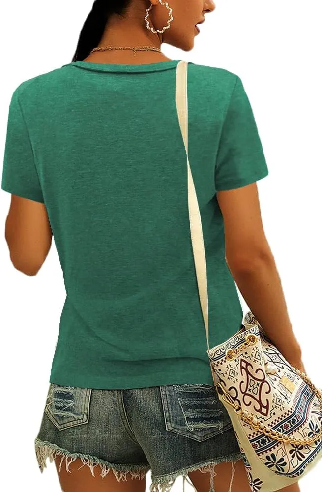 Womens Tops Short Sleeve T Shirts for Women Spring Summer Fashion Clothes Casual V Neck Blouses