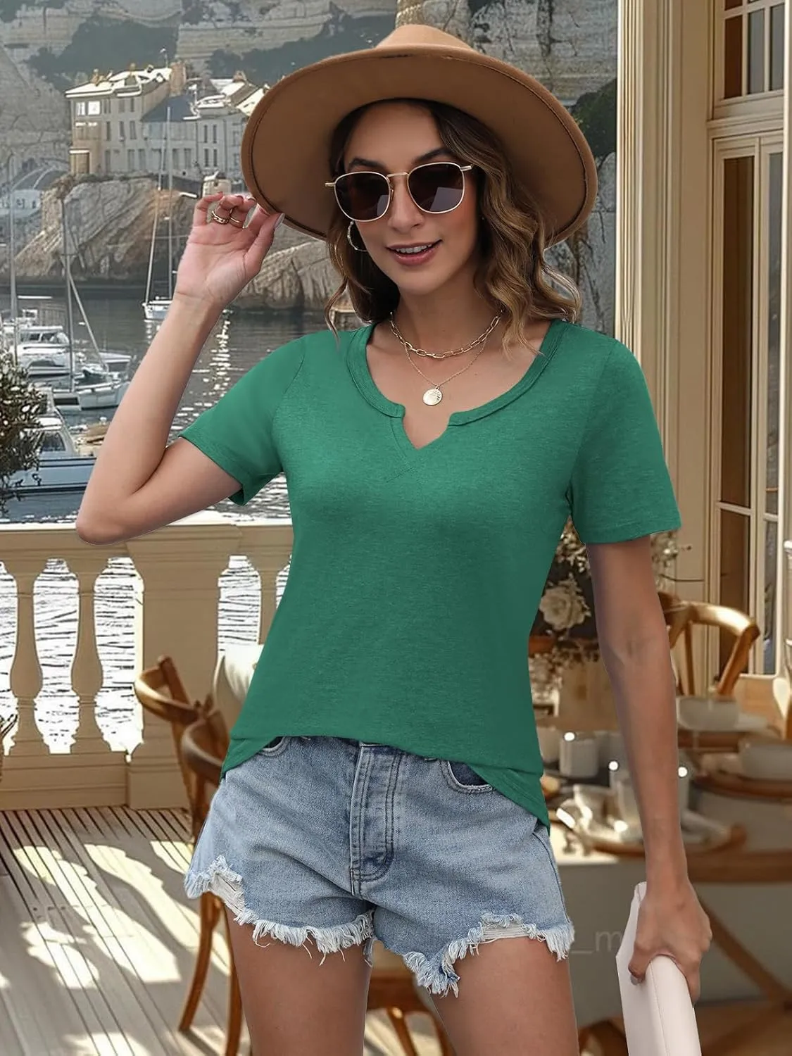 Womens Tops Short Sleeve T Shirts for Women Spring Summer Fashion Clothes Casual V Neck Blouses
