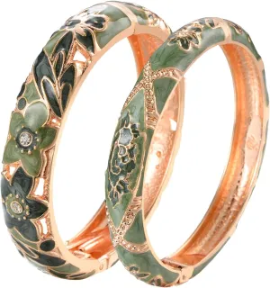 wynameleri Vintage Jewelry Cloisonne Handcrafted Enameled Gorgeous Rhinestone Rose Gold Hinged Cuff Bracelet Bangles Gifts 88A-55A128
