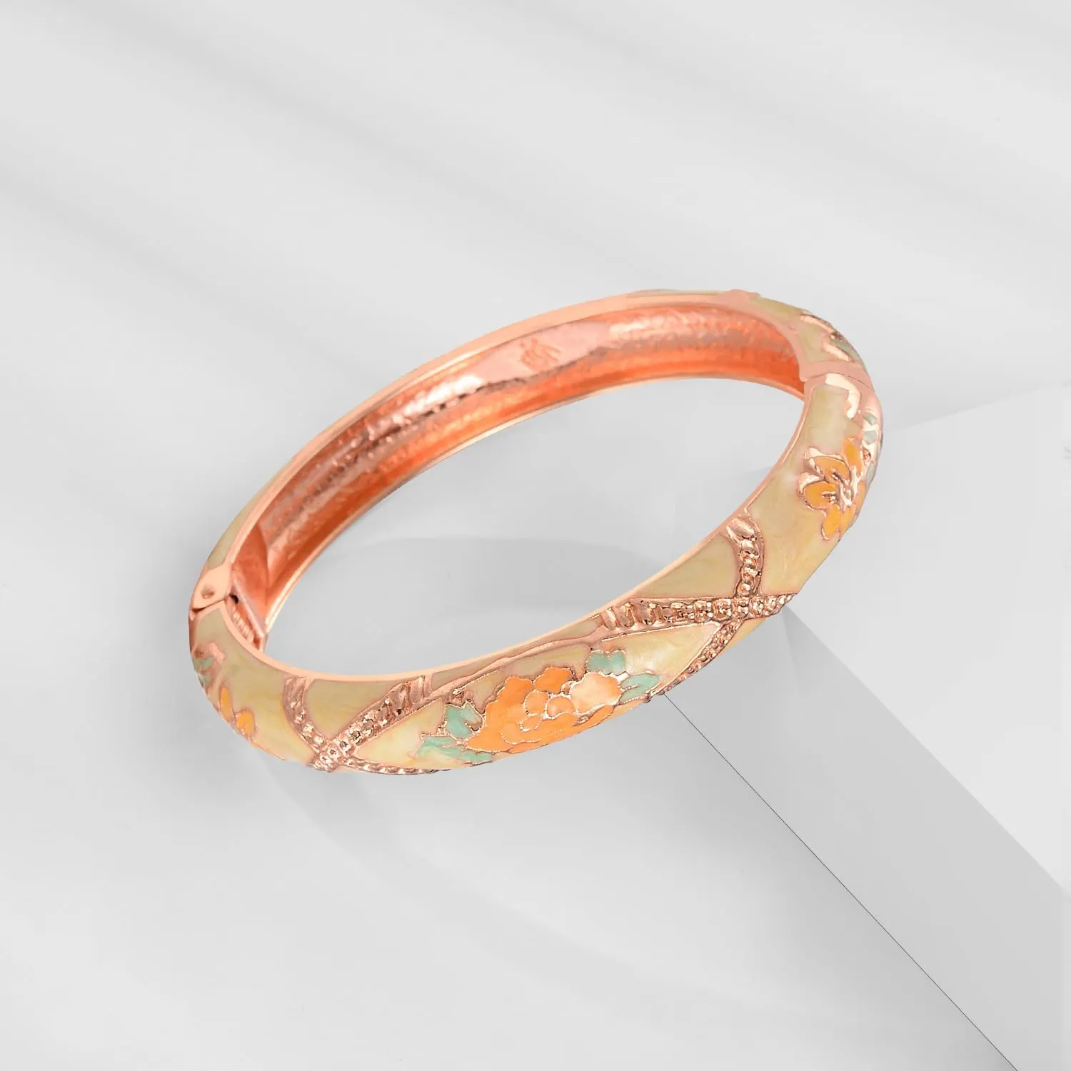 wynameleri Vintage Jewelry Cloisonne Handcrafted Enameled Gorgeous Rhinestone Rose Gold Hinged Cuff Bracelet Bangles Gifts 88A-55A128