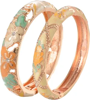 wynameleri Vintage Jewelry Cloisonne Handcrafted Enameled Gorgeous Rhinestone Rose Gold Hinged Cuff Bracelet Bangles Gifts 88A-55A128