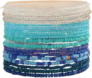 XAM 18 Cross-border Bohemian Blue Gradient Beaded Multi-layer Wear Adjustable Bracelet Anklet Set Women Foot Accessories