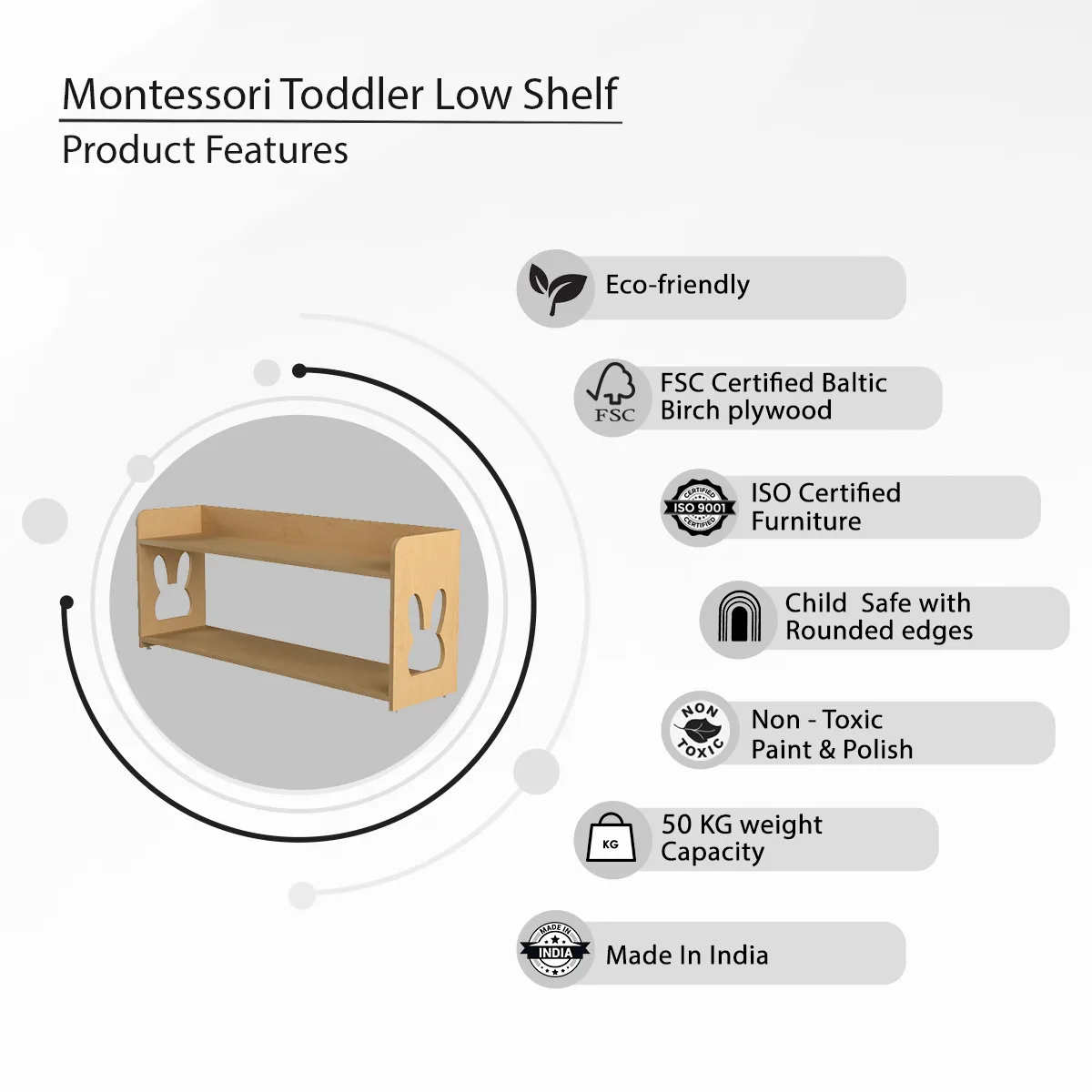 X&Y Cream Strawberry Montessori Toddler Low Shelf