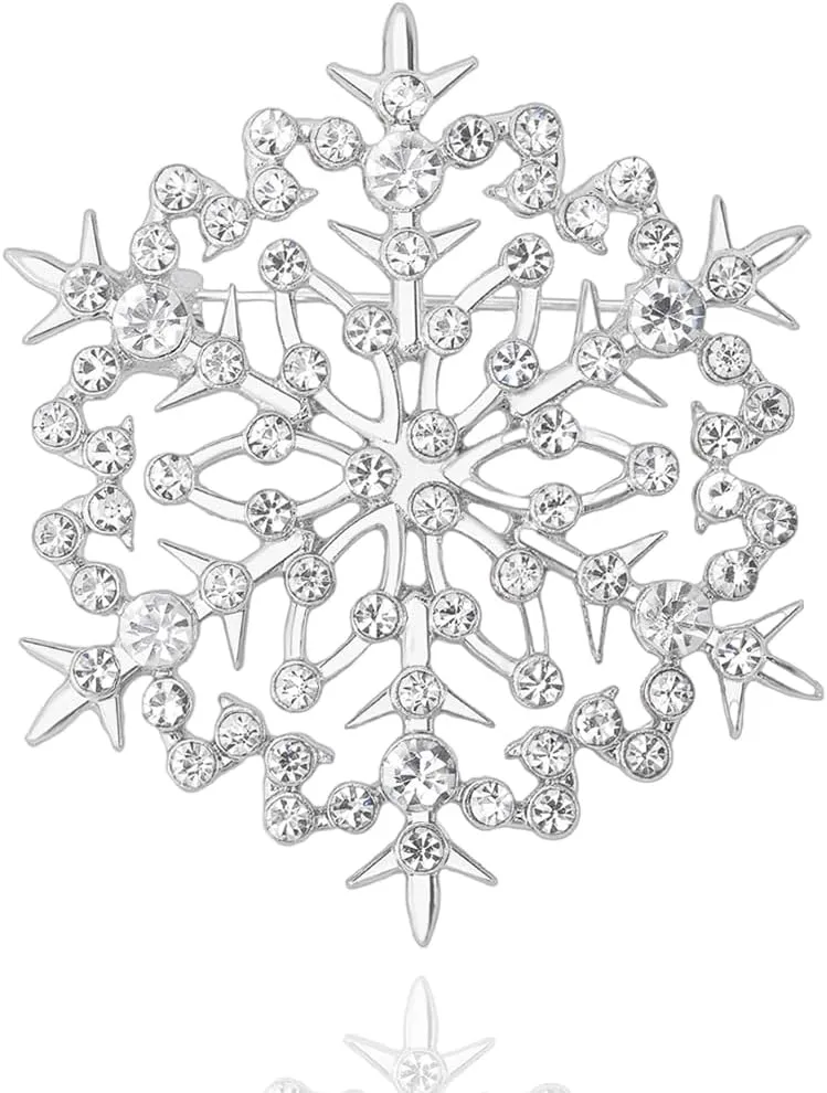 XGALBLA Fashion Clear Austrian Crystal Winter Snowflake Brooch Pins for Women Christmas Costume Jewelry