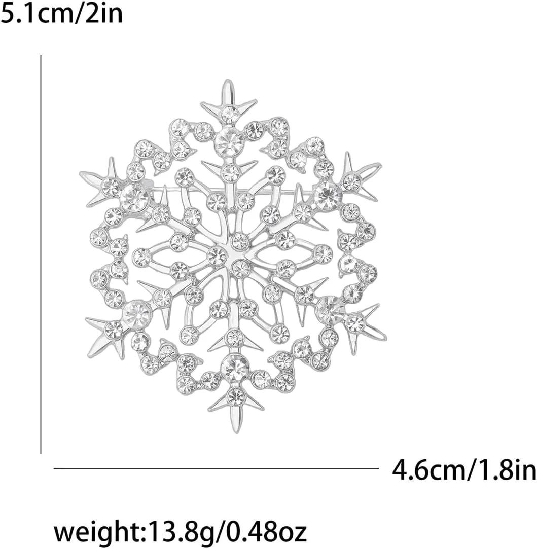 XGALBLA Fashion Clear Austrian Crystal Winter Snowflake Brooch Pins for Women Christmas Costume Jewelry