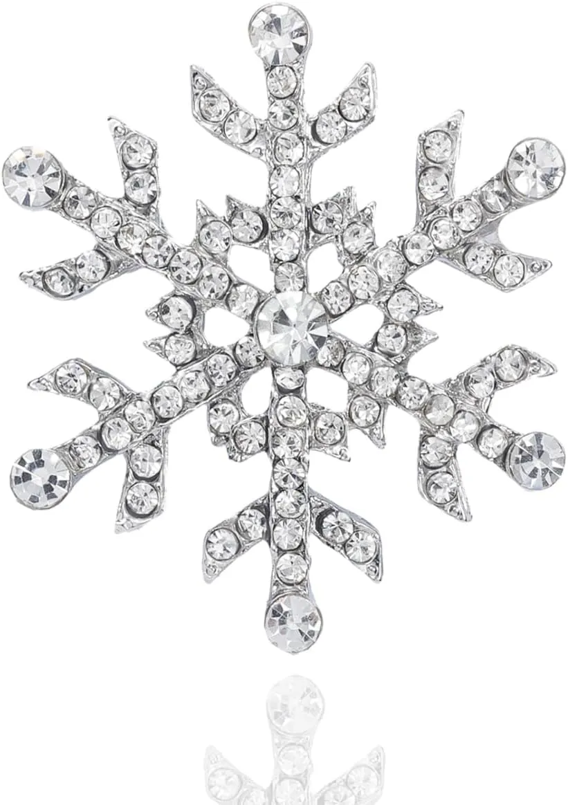 XGALBLA Fashion Clear Austrian Crystal Winter Snowflake Brooch Pins for Women Christmas Costume Jewelry