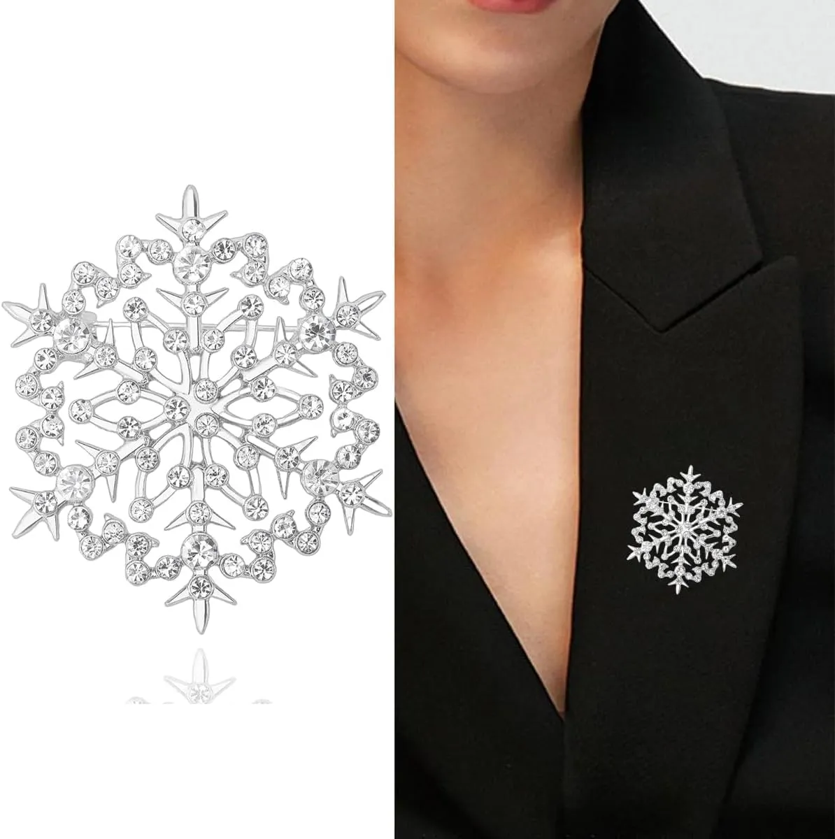 XGALBLA Fashion Clear Austrian Crystal Winter Snowflake Brooch Pins for Women Christmas Costume Jewelry