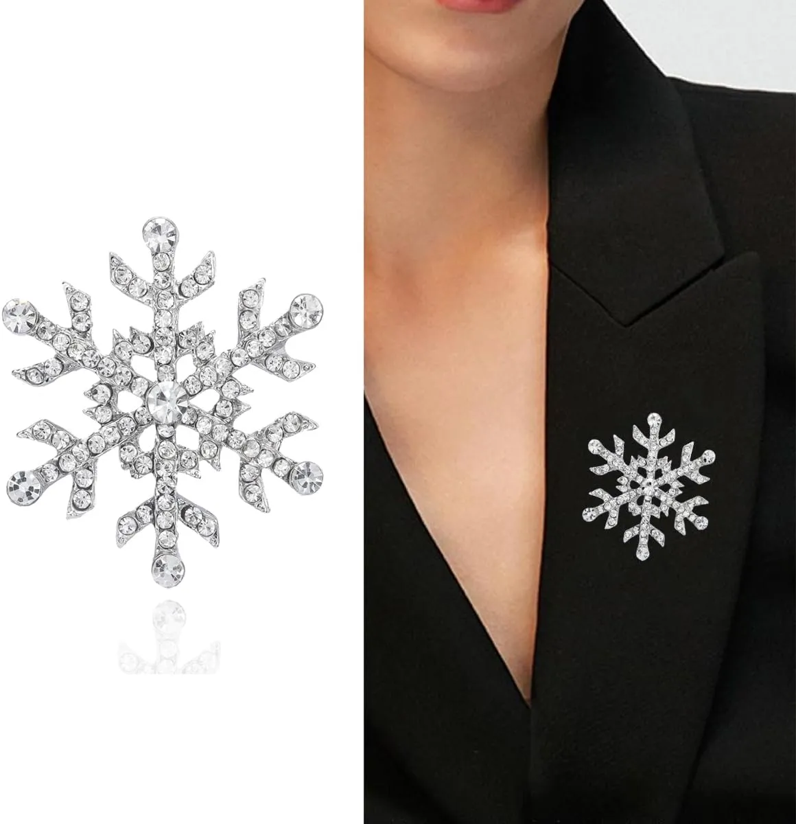 XGALBLA Fashion Clear Austrian Crystal Winter Snowflake Brooch Pins for Women Christmas Costume Jewelry