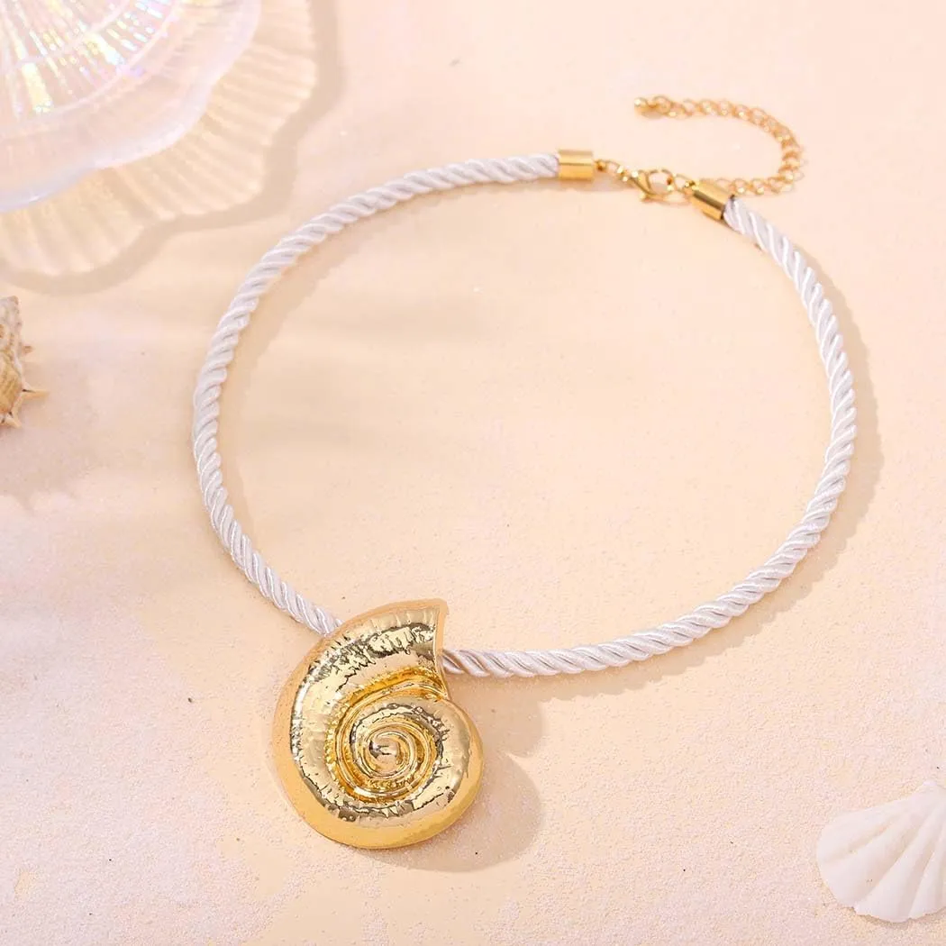 Yalice Gold Seashell Starfish Necklaces for Women Big Conch Sun Pendant Necklace Boho Flower Statement Cord Necklace Surfer Mermaid Costume Ocean Jewelry