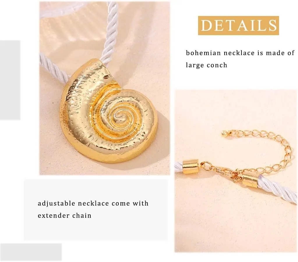 Yalice Gold Seashell Starfish Necklaces for Women Big Conch Sun Pendant Necklace Boho Flower Statement Cord Necklace Surfer Mermaid Costume Ocean Jewelry
