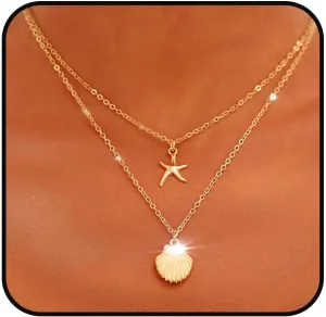 Yalice Starfish Layered Necklace Chain Boho Shell Pendant Necklaces Beach Summer Jewelry for Women Gifts