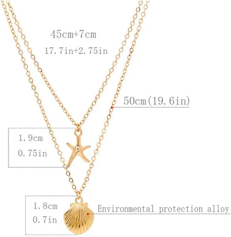 Yalice Starfish Layered Necklace Chain Boho Shell Pendant Necklaces Beach Summer Jewelry for Women Gifts