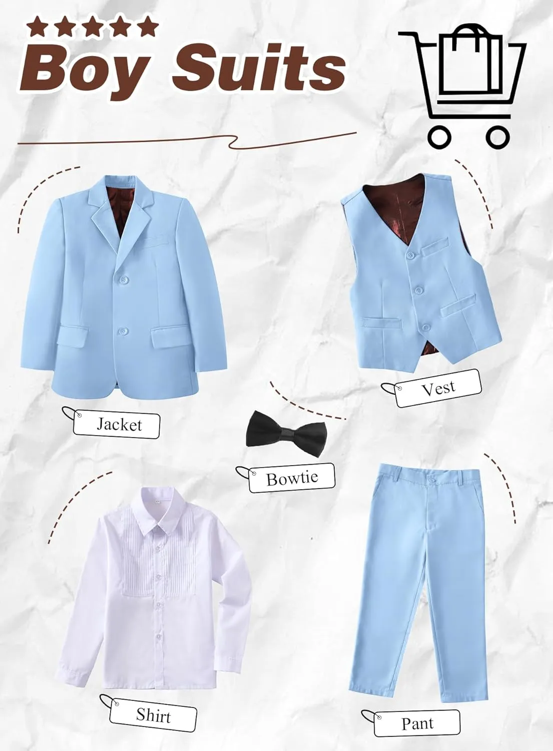 Yanlu Toddler Suits for Boys Formal Suit Ring Bearer Outfit Kids Dress Clothes for Wedding