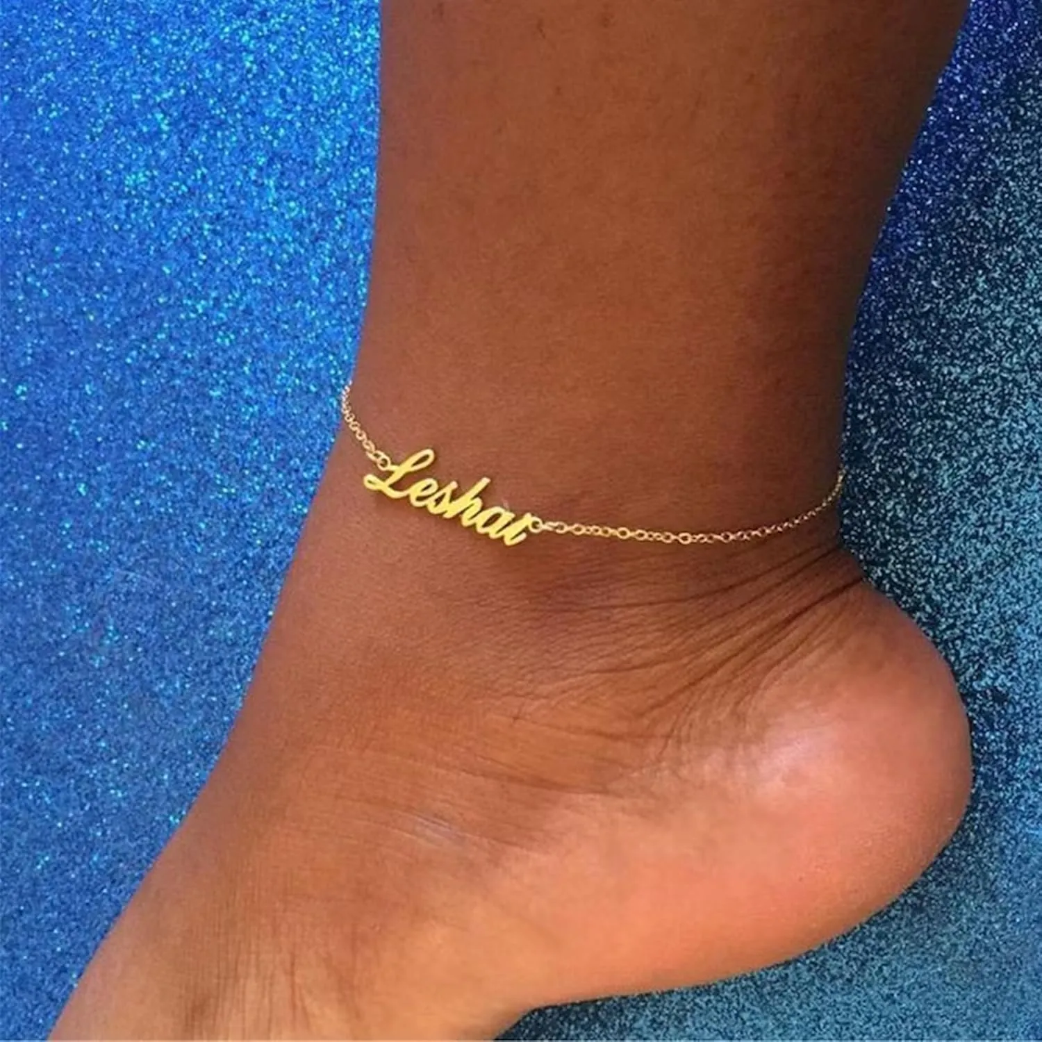 Yofair Ankle Bracelets for Women 18K Gold Plated Custom Gold Name Anklet Personalized Dainty Anklet Bracelet Summer Beach Jewelry for Women