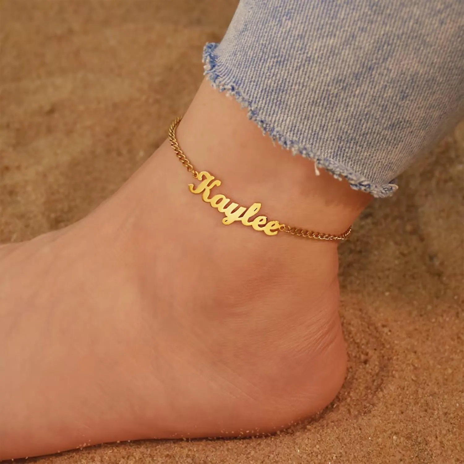 Yofair Ankle Bracelets for Women 18K Gold Plated Custom Gold Name Anklet Personalized Dainty Anklet Bracelet Summer Beach Jewelry for Women