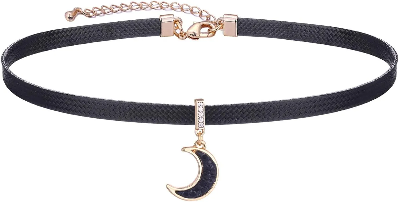 Yonhon Black Choker Necklace for Women,Gold/Siver Tone Choker Necklace with Elegant Pendant