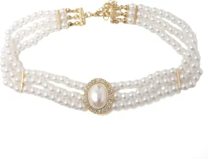 yueton 1Pack Classic Imitation Pearl Necklace 3-Row Pearls Choker 1920s Rhinestone Imitation Pearl Choker Chain Multilayer Pearl Necklace for Party Costume Dancing Birthday 1920s Party