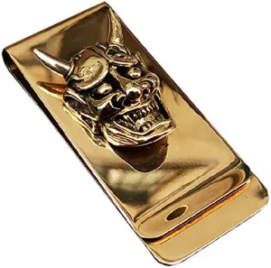 Yuri Brass Skull Hannya Pendant Slim Cash Money Clip Wallet Credit Card Holder Accessory Handwork Mens Gift