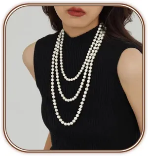 Zeffy Long Pearl Necklace 70"/180CM Faux White Pearl Beads Multi Strand Layered Pearl Necklaces for Women Bridal Wedding Party 1920s Gatsby Costume Jewelry