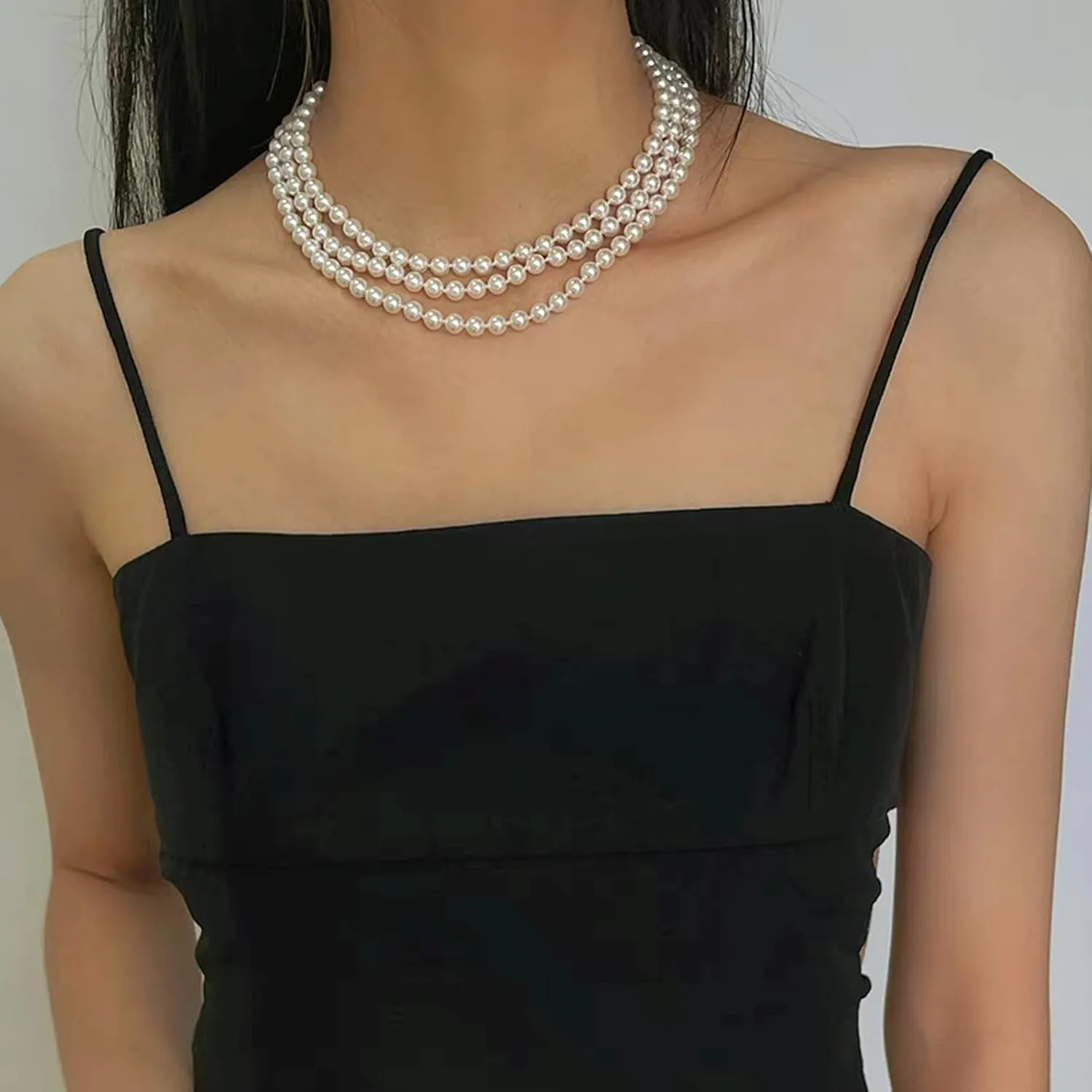 Zeffy Pearl Necklace 4MM/6MM/8MM Dainty Round Imitation Pearl Choker Necklace Wedding Pearl Necklace Delicate Jewelry for Women Simple Bridesmaid Jewelry Gifts