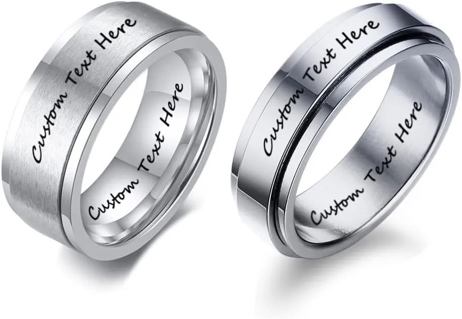 ZKXXJ Personalized Name Couple Rings Set for Him Her,Custom Matching Promise Rings for Couples Stainless Steel Spinner Band Fidget Ring Anxiety Ring Engagement Wedding Band with Gift Card
