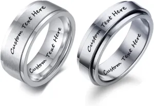 ZKXXJ Personalized Name Couple Rings Set for Him Her,Custom Matching Promise Rings for Couples Stainless Steel Spinner Band Fidget Ring Anxiety Ring Engagement Wedding Band with Gift Card